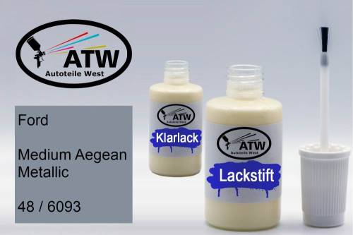Ford, Medium Aegean Metallic, 48 / 6093: 20ml Lackstift + 20ml Klarlack - Set, von ATW Autoteile West.